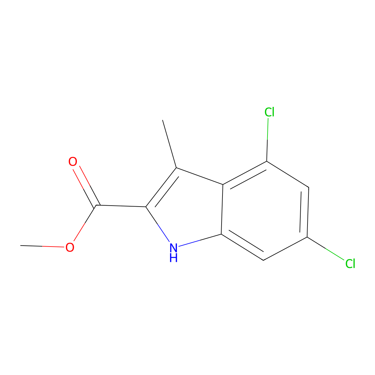 Methyl 4,6-dichloro-3-methyl-1H-indole-2-carboxylate molecular structure, CAS 2111043-18-4