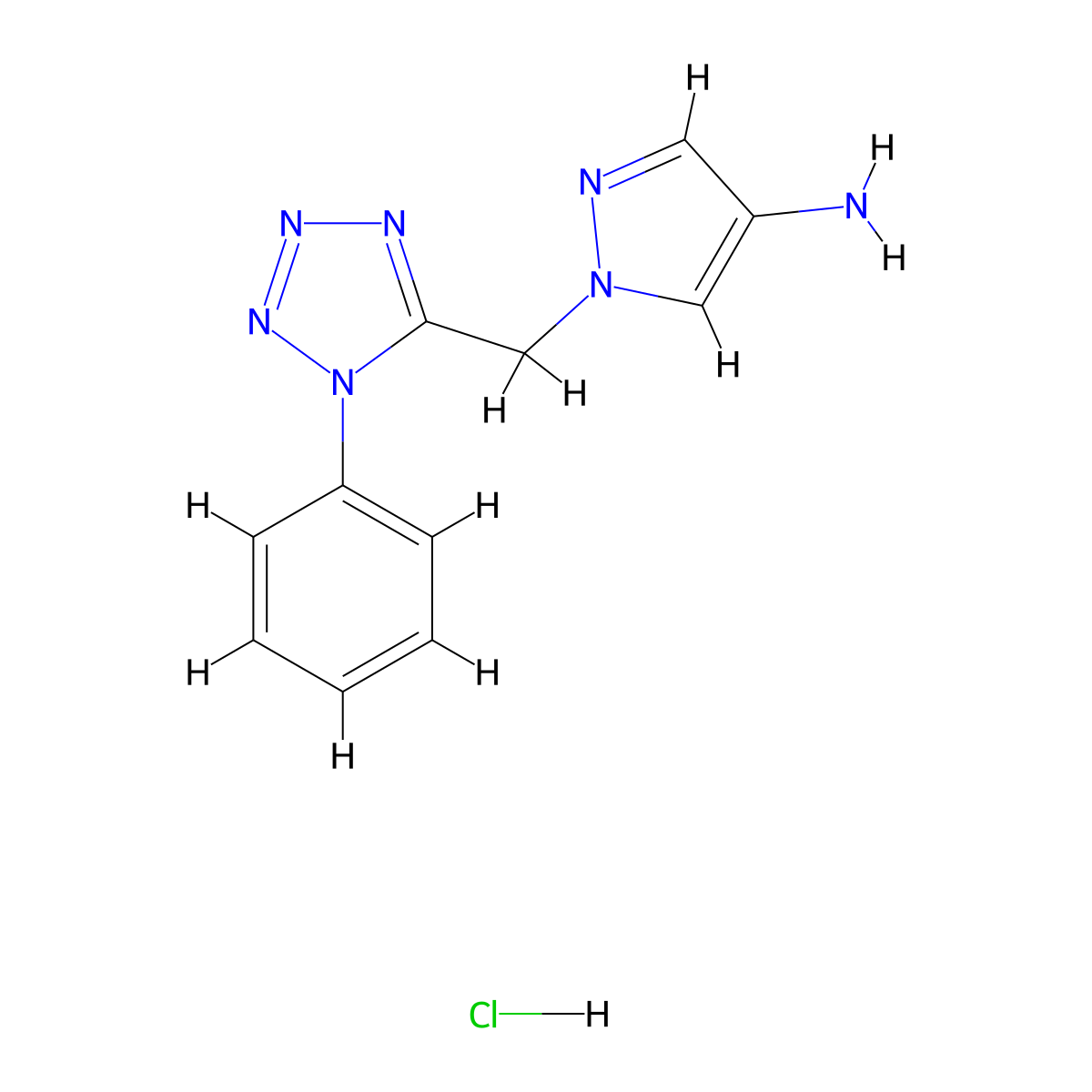 1-[(1-phenyl-1H-1,2,3,4-tetrazol-5-yl)methyl]-1H-pyrazol-4-amine hydrochloride molecular structure, CAS 2111046-25-2