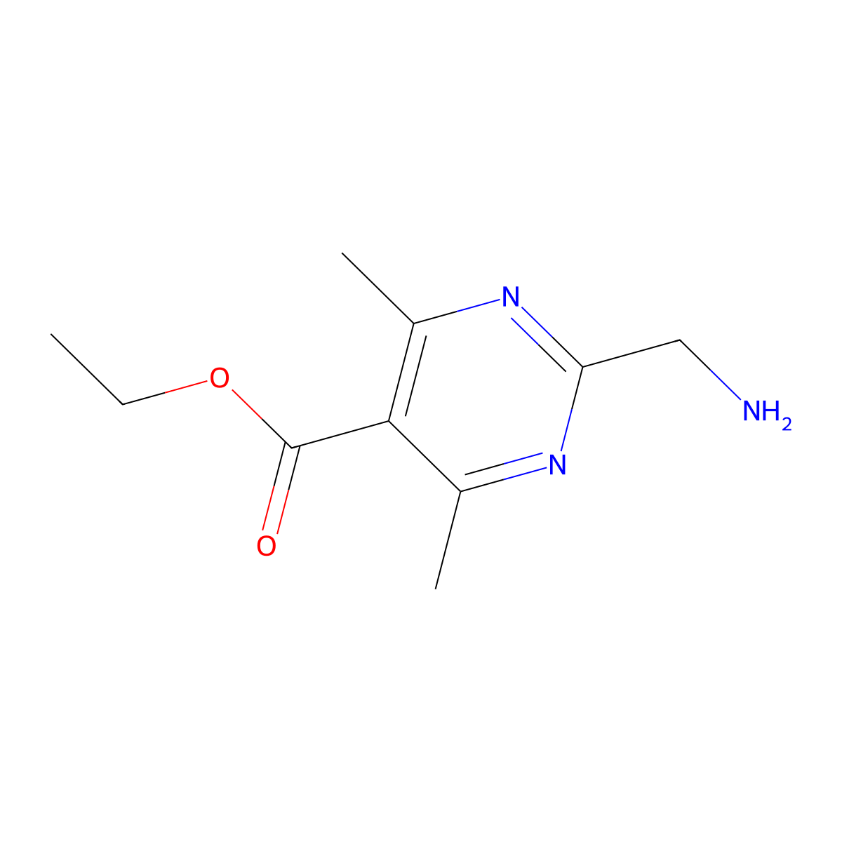 Ethyl 2-(aminomethyl)-4,6-dimethylpyrimidine-5-carboxylate molecular structure, CAS 2111054-23-8