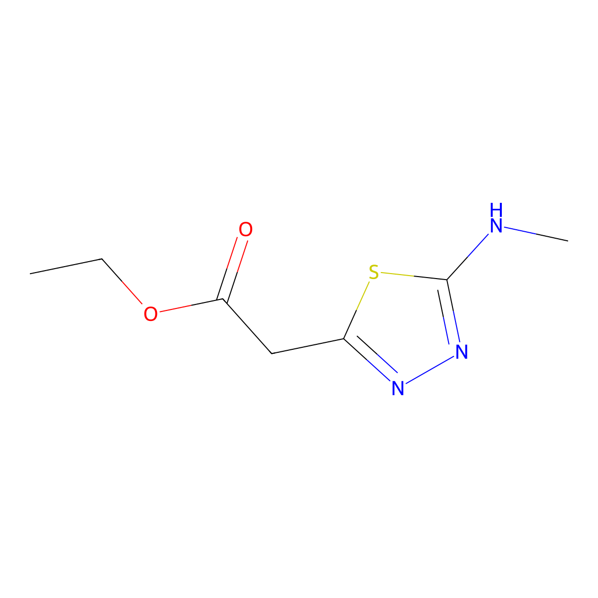 Ethyl 2-[5-(methylamino)-1,3,4-thiadiazol-2-yl]acetate molecular structure, CAS 2111066-86-3