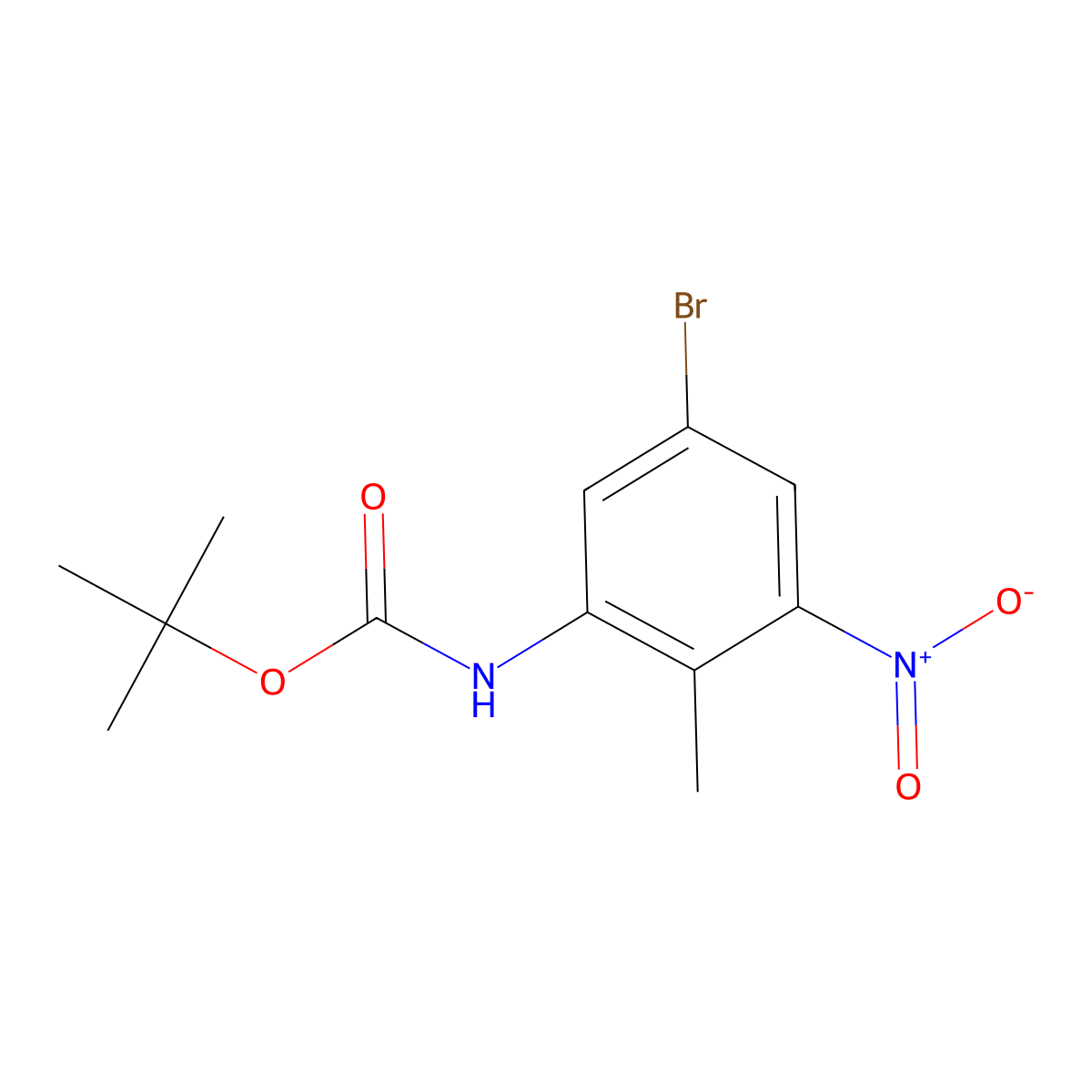 tert-butyl N-(5-bromo-2-methyl-3-nitrophenyl)carbamate molecular structure, CAS 2111189-48-9