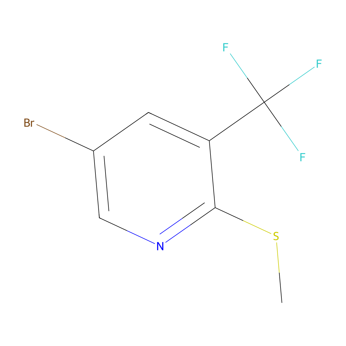 Pyridine, 5-bromo-2-(methylthio)-3-(trifluoromethyl)- molecular structure, CAS 211122-42-8