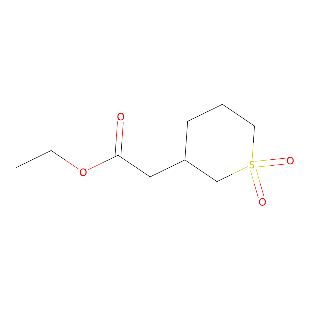 Ethyl 2-(1,1-dioxidotetrahydro-2H-thiopyran-3-yl)acetate molecular structure, CAS 2111274-89-4