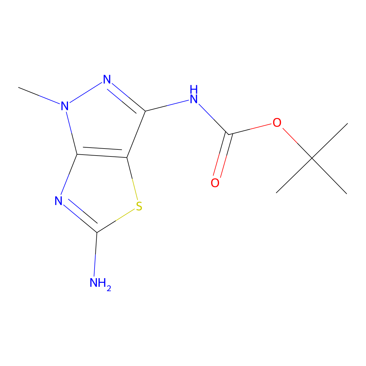 tert-butyl N-{5-amino-1-methyl-1H-pyrazolo[3,4-d][1,3]thiazol-3-yl}carbamate molecular structure, CAS 2111280-06-7