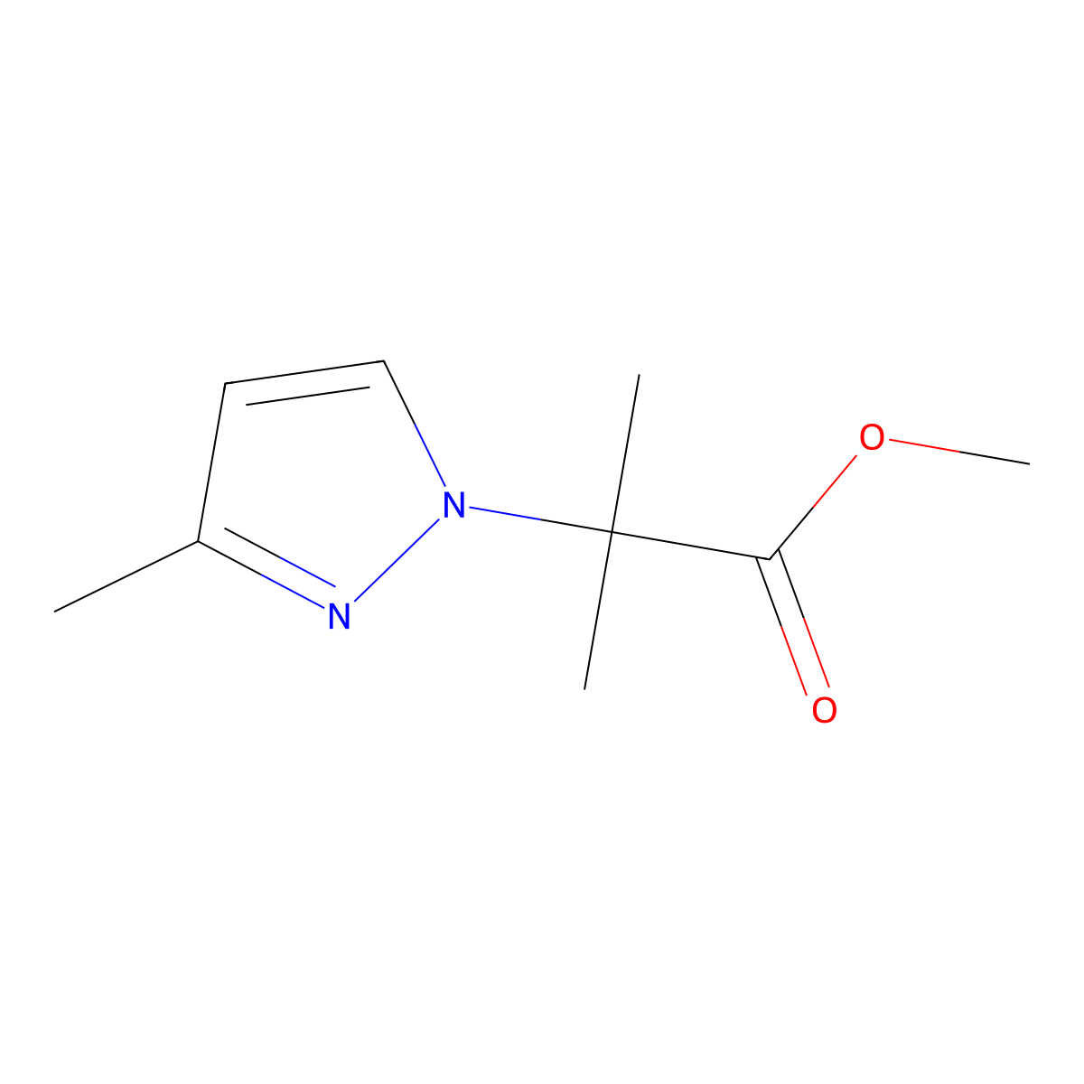 Methyl 2_methyl_2_(3_methyl_1H_pyrazol_1_yl)propanoate molecular structure, CAS 2111311-16-9