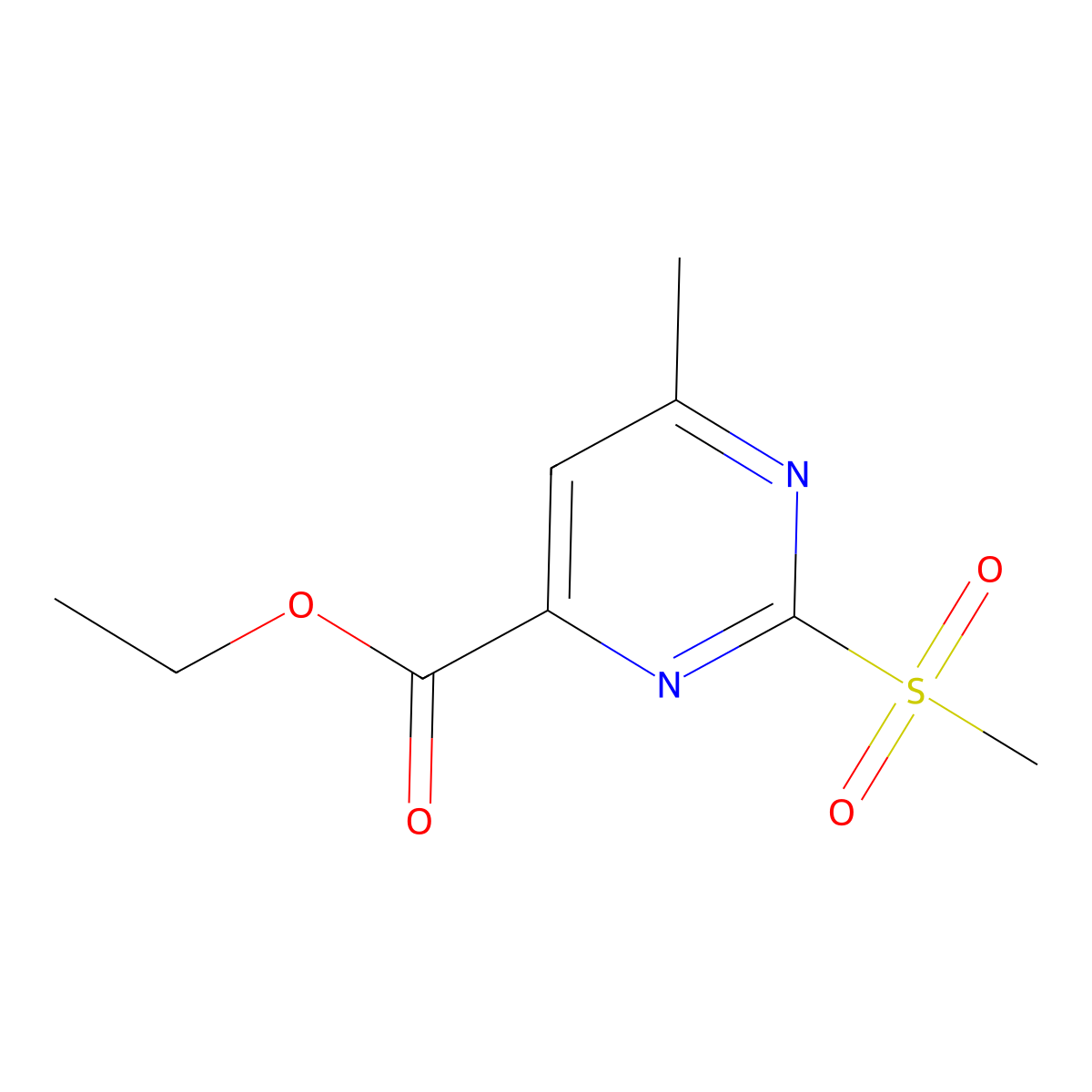 Ethyl 6-methyl-2-(methylsulfonyl)pyrimidine-4-carboxylate molecular structure, CAS 2111321-85-6