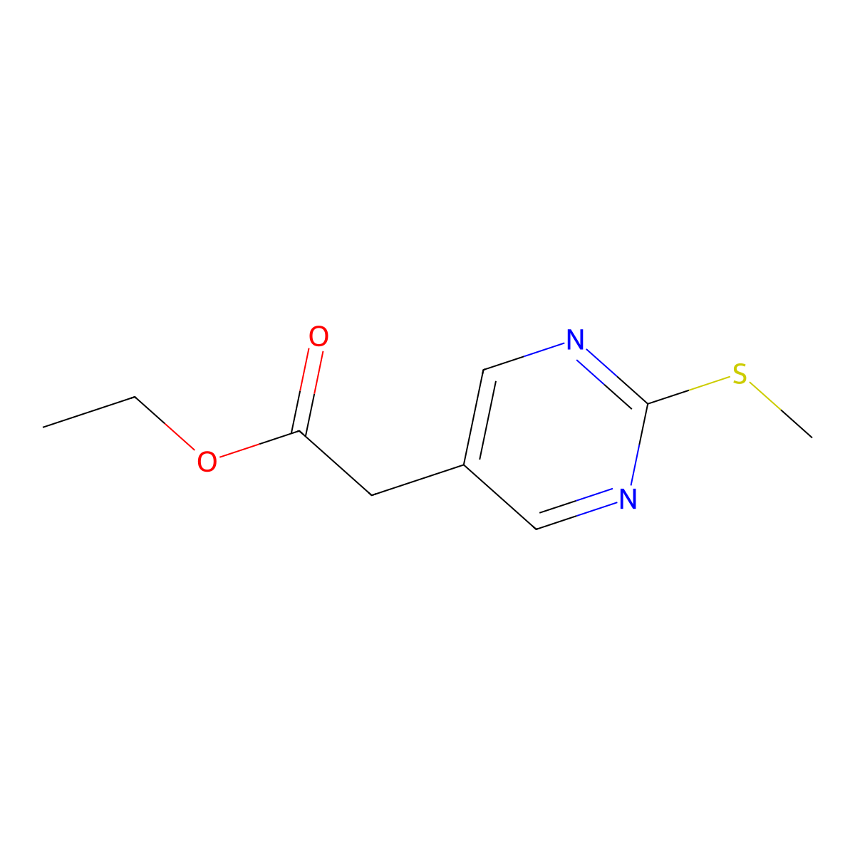 Ethyl 2-(2-methylsulfanylpyrimidin-5-yl)acetate molecular structure, CAS 2111347-08-9