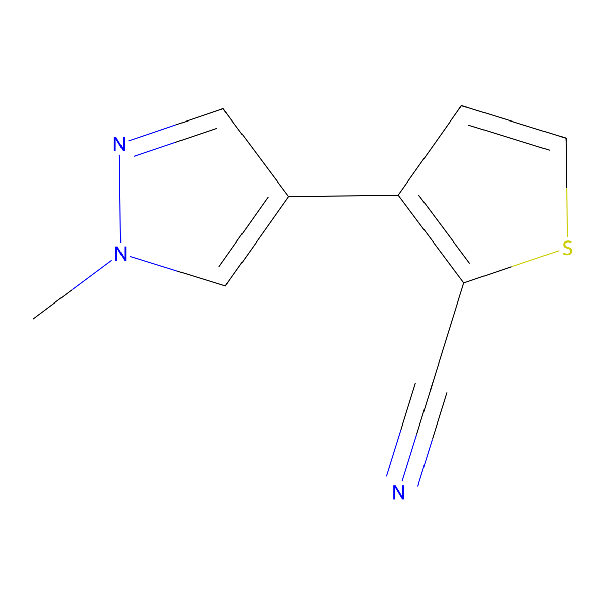 3-(1-methyl-1H-pyrazol-4-yl)thiophene-2-carbonitrile molecular structure, CAS 2111406-10-9