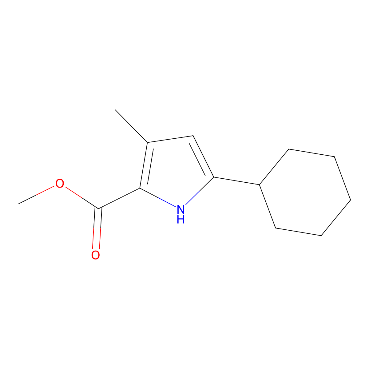 Methyl 5-cyclohexyl-3-methyl-1H-pyrrole-2-carboxylate molecular structure, CAS 2111408-31-0