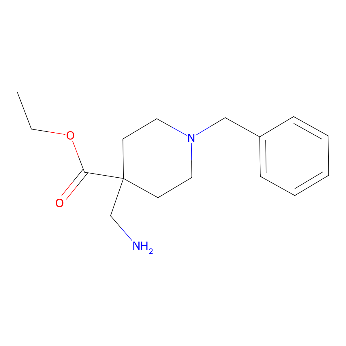 Ethyl 4-(aminomethyl)-1-benzylpiperidine-4-carboxylate molecular structure, CAS 2111425-69-3