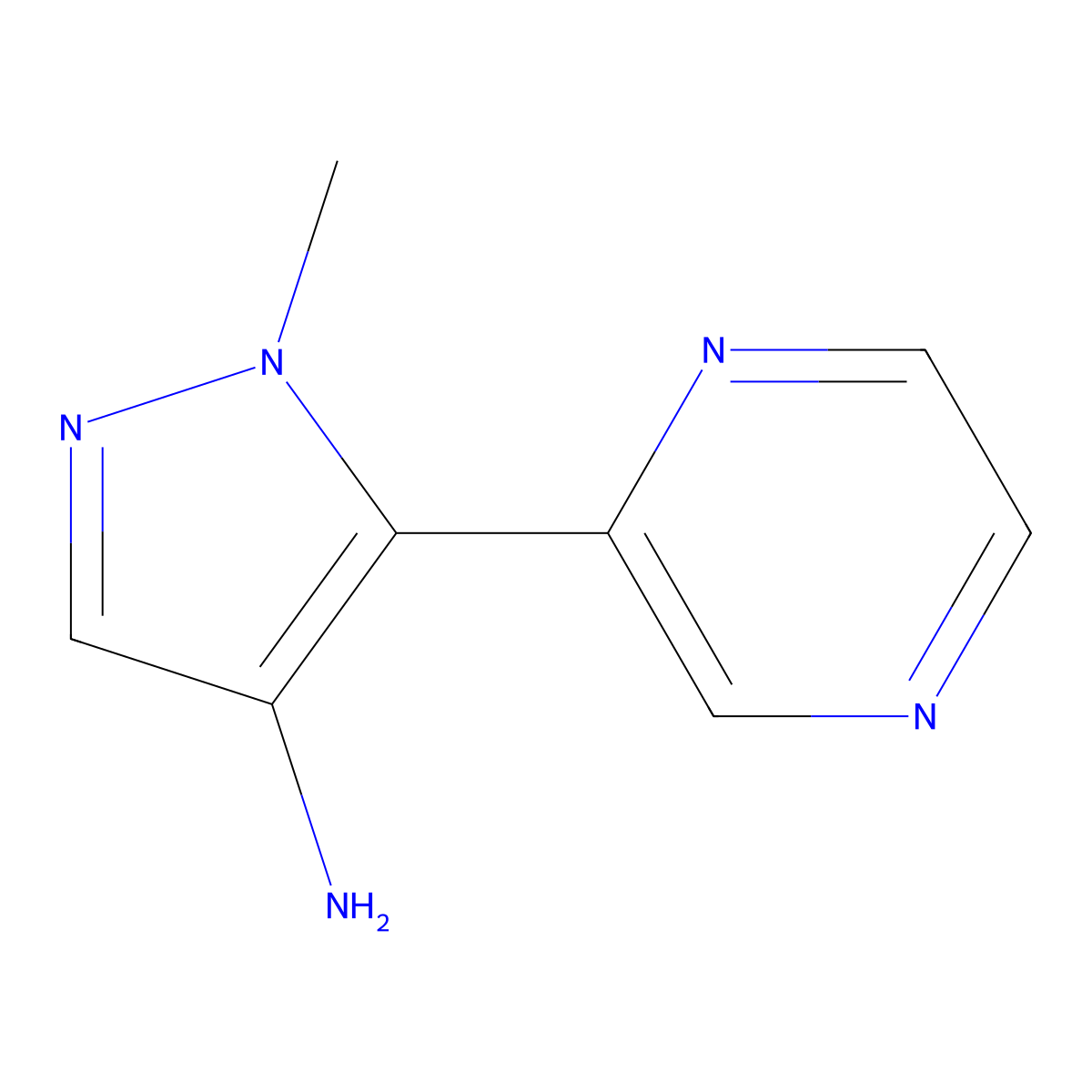 1-methyl-5-(pyrazin-2-yl)-1H-pyrazol-4-amine molecular structure, CAS 2111510-61-1