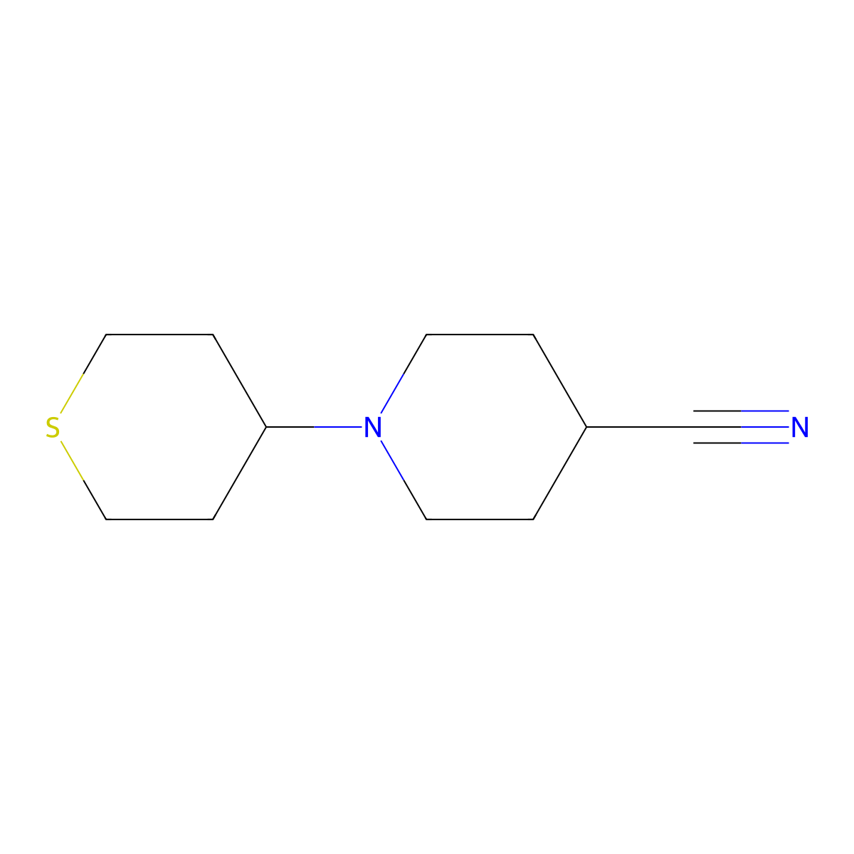 1-(Thian-4-yl)piperidine-4-carbonitrile molecular structure, CAS 2111633-32-8