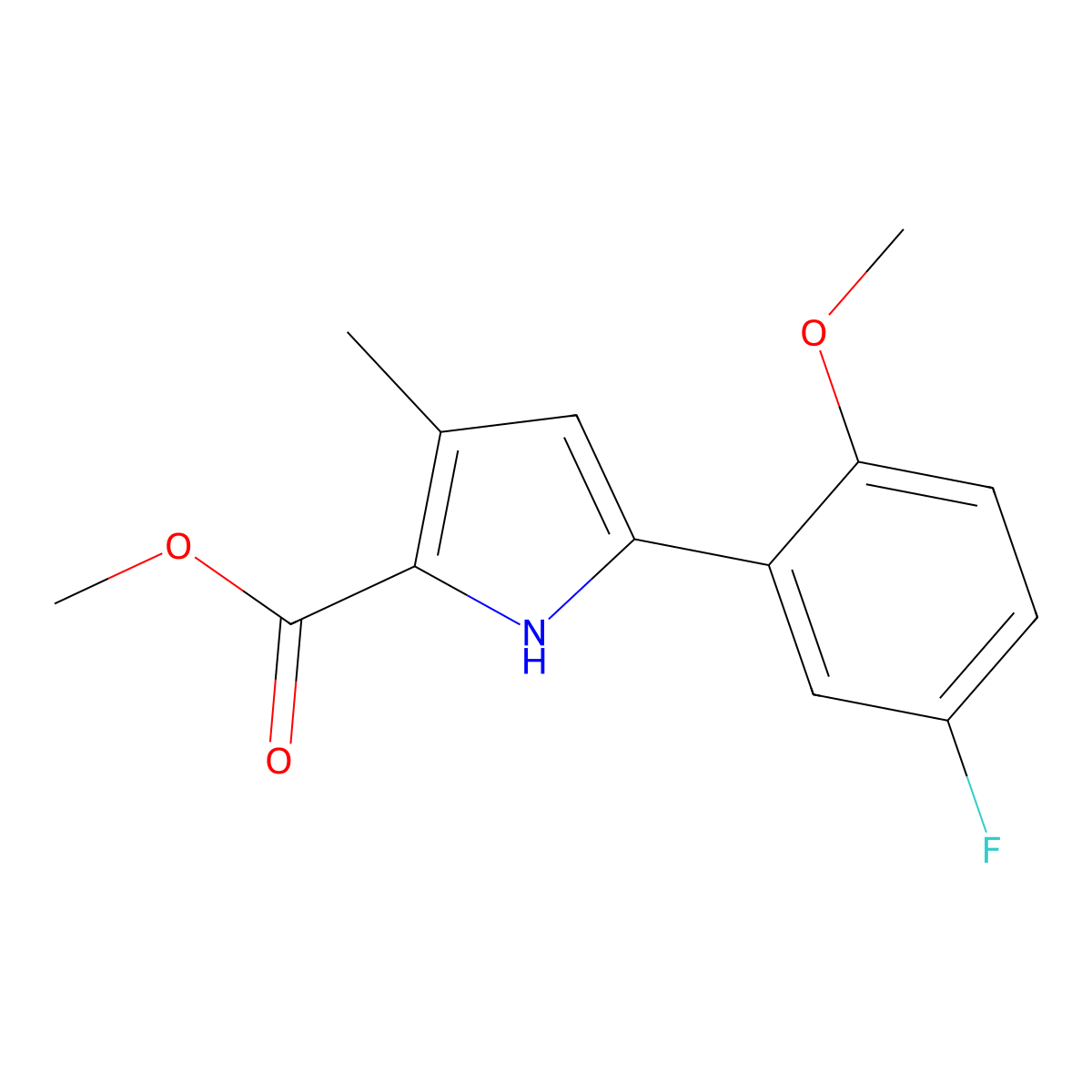 Methyl 5-(5-fluoro-2-methoxyphenyl)-3-methyl-1H-pyrrole-2-carboxylate molecular structure, CAS 2111644-31-4