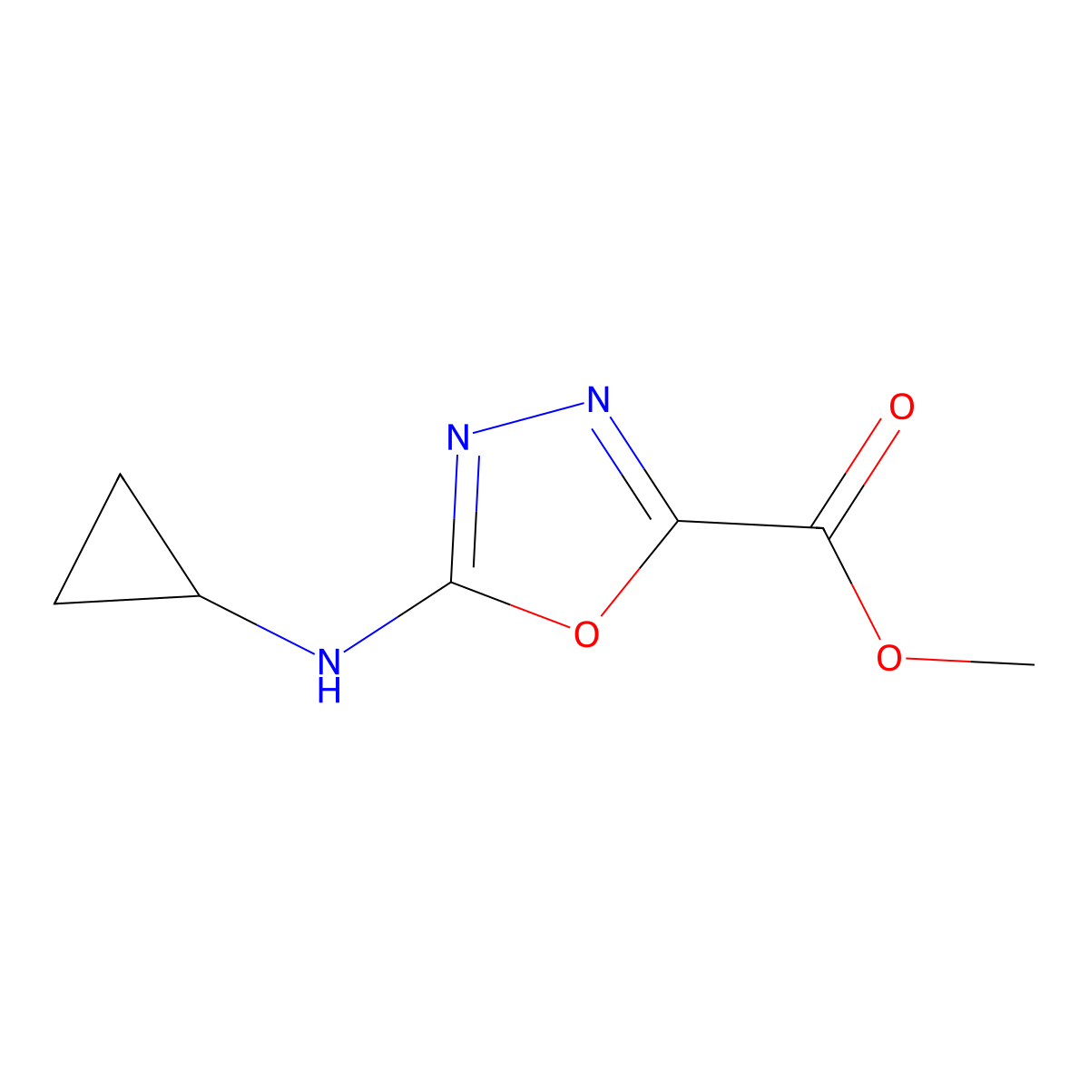 Methyl 5-(cyclopropylamino)-1,3,4-oxadiazole-2-carboxylate molecular structure, CAS 2111773-97-6