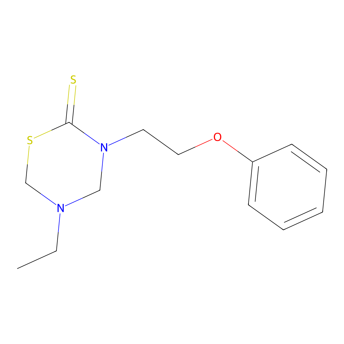 5-Ethyl-3-(2-phenoxyethyl)-1,3,5-thiadiazinane-2-thione molecular structure, CAS 21118-00-3