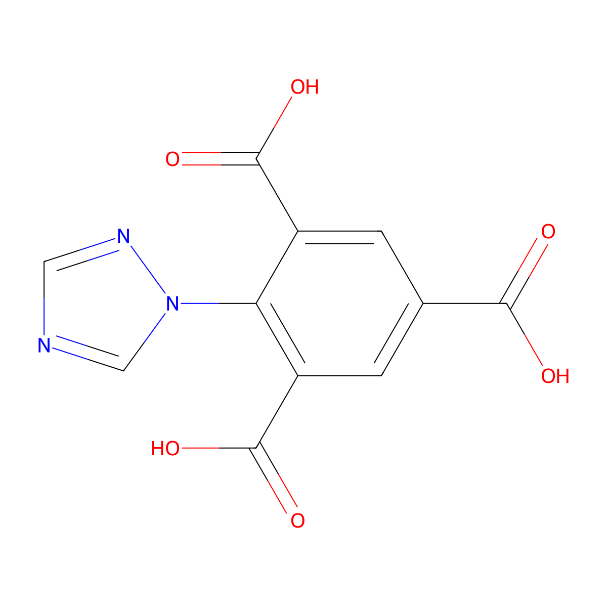 2-(1H-1,2,4-Triazol-1-yl)benzene-1,3,5-tricarboxylic acid molecular structure, CAS 2111824-48-5