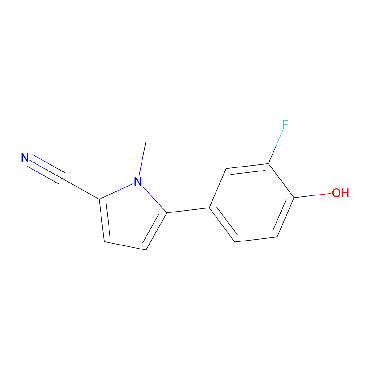 5-(3-fluoro-4-hydroxyphenyl)-1-methyl-1H-pyrrole-2-carbonitrile molecular structure, CAS 2111827-91-7