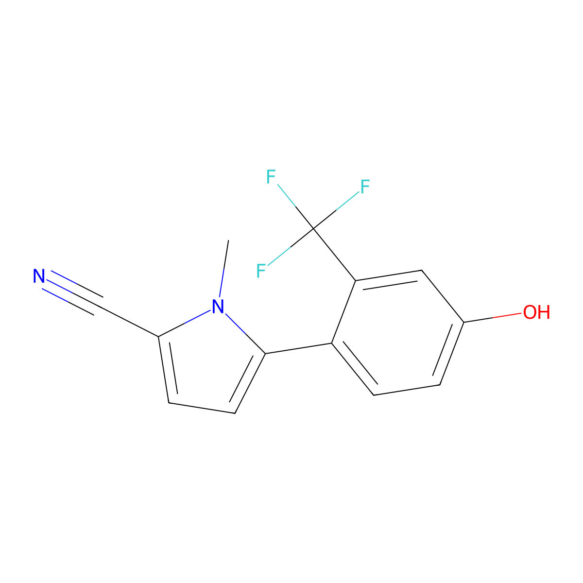 5-(4-hydroxy-2-(trifluoromethyl)phenyl)-1-methyl-1H-pyrrole-2-carbonitrile molecular structure, CAS 2111827-96-2