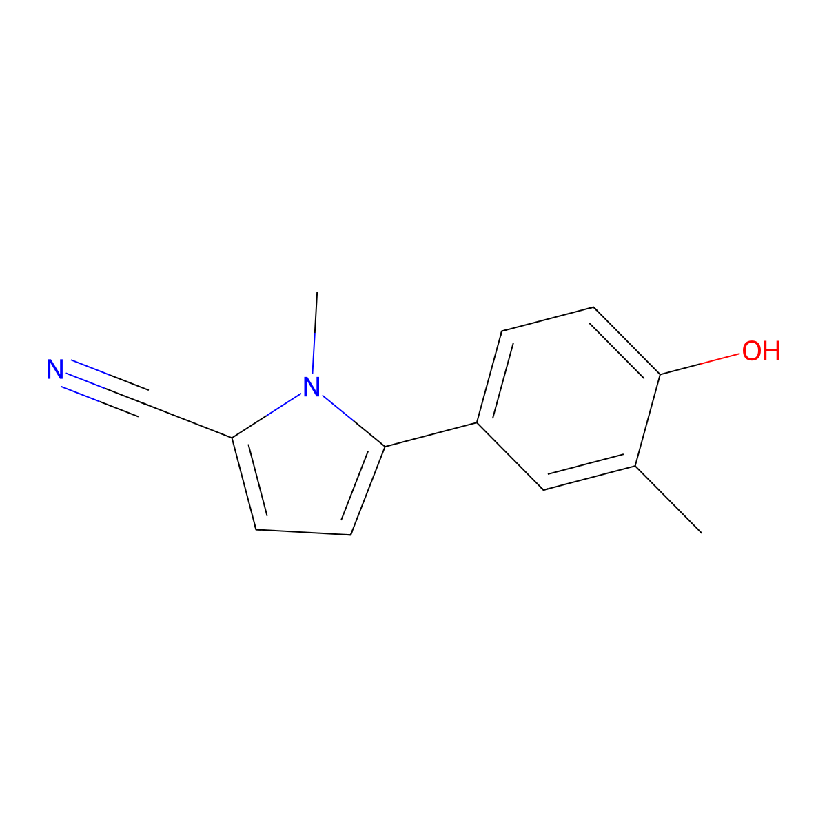 5-(4-hydroxy-3-methylphenyl)-1-methyl-1H-pyrrole-2-carbonitrile molecular structure, CAS 2111831-96-8