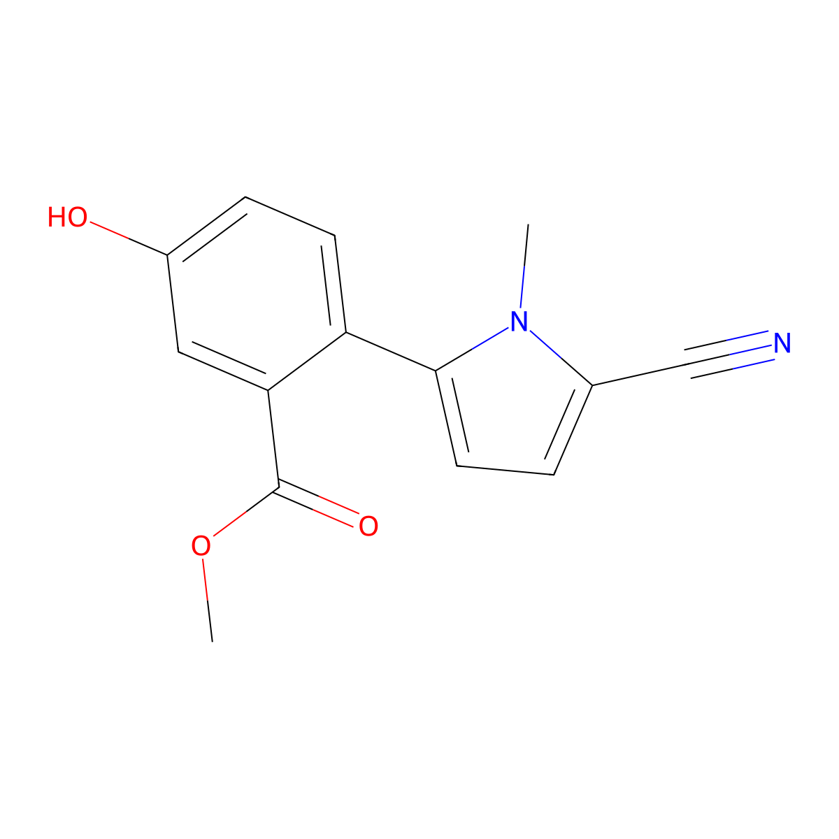 methyl 2-(5-cyano-1-methyl-1H-pyrrol-2-yl)-5-hydroxybenzoate molecular structure, CAS 2111835-91-5