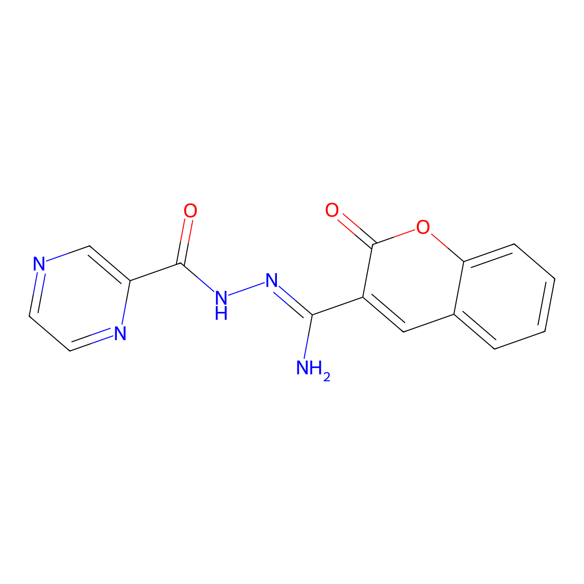 2-oxo-N'-(pyrazin-2-ylcarbonyl)-2H-chromene-3-carbohydrazonamide molecular structure, CAS 2111896-33-2