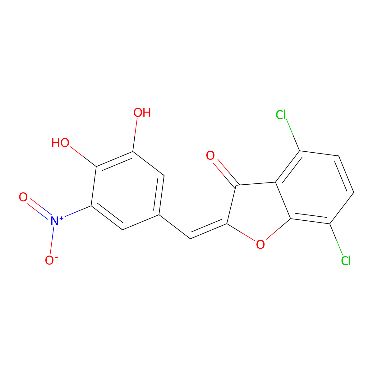 3(2H)-Benzofuranone, 4,7-dichloro-2-[(3,4-dihydroxy-5-nitrophenyl)methylene]- molecular structure, CAS 2111897-53-9