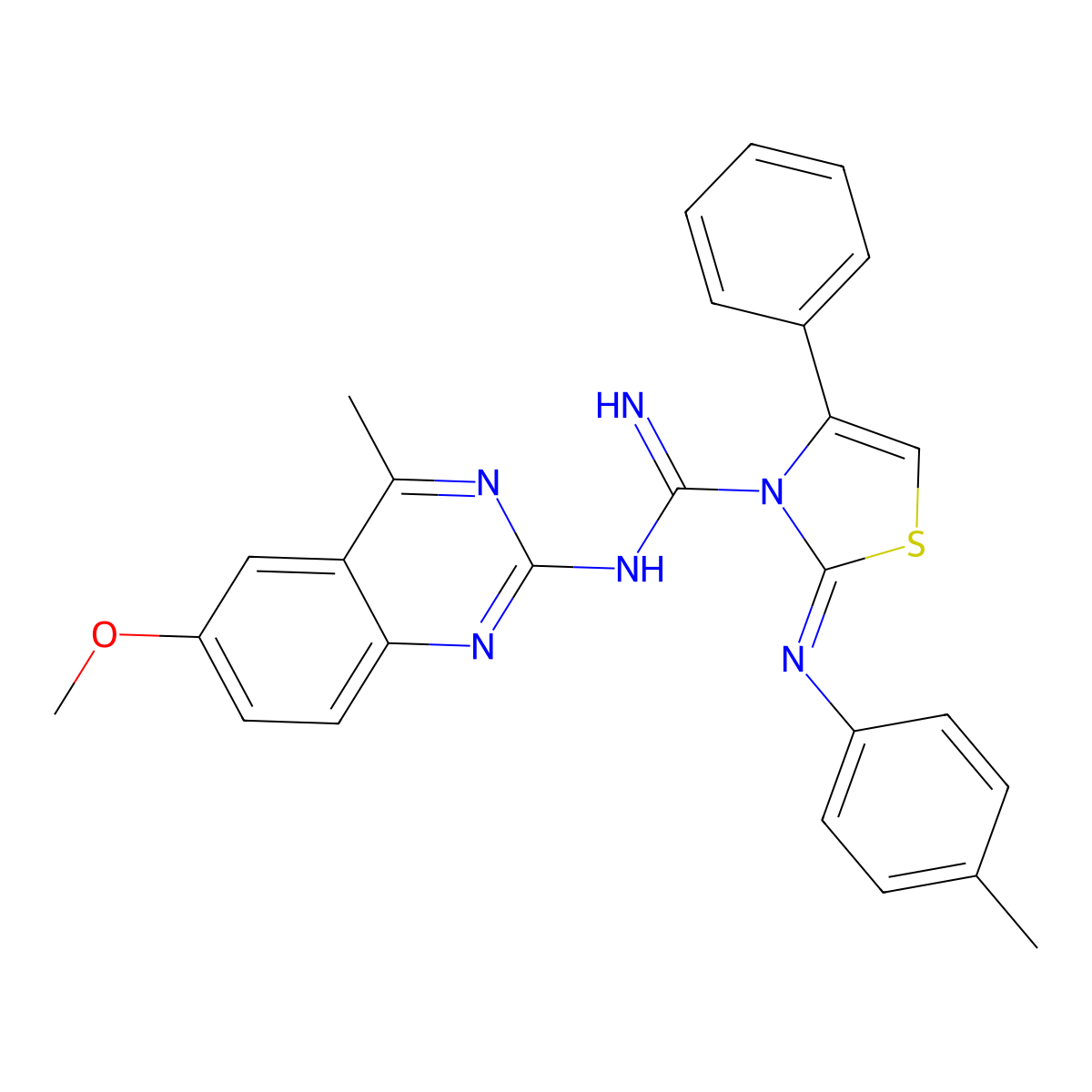 (2Z)-N-(6-methoxy-4-methylquinazolin-2-yl)-2-[(4-methylphenyl)imino]-4-phenyl-1,3-thiazole-3(2H)-carboximidamide molecular structure, CAS 2111905-50-9