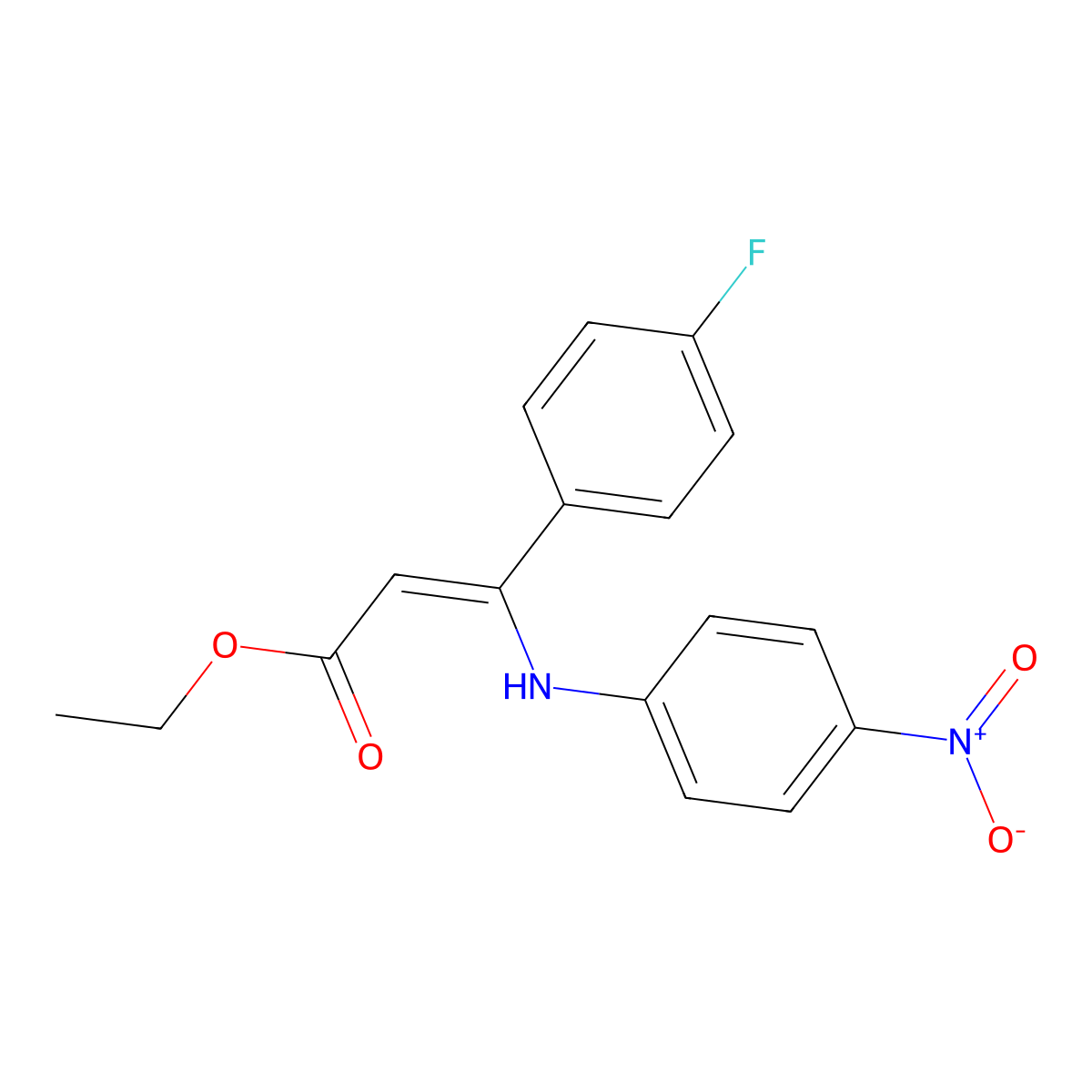 Ethyl (Z)-3-(4-fluorophenyl)-3-((4-nitrophenyl)amino)acrylate molecular structure, CAS 2111906-13-7