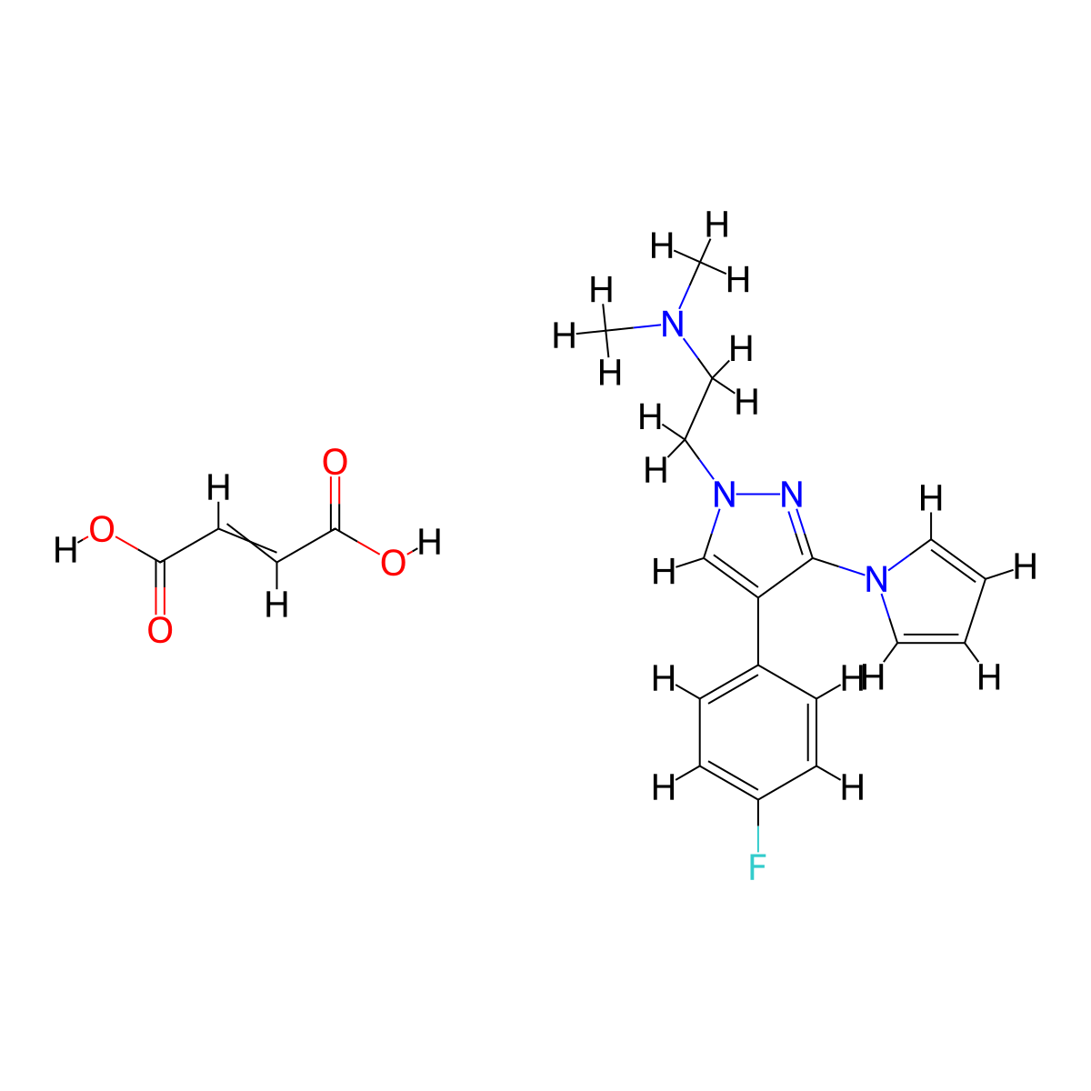 2-[4-(4-Fluorophenyl)-3-(1-pyrrolyl)-1-pyrazolyl]-N,N-dimethylethanamine 2-Butenedioate molecular structure, CAS 2111911-65-8