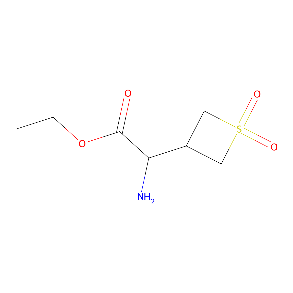 Ethyl 2-amino-2-(1,1-dioxo-1lambda6-thietan-3-yl)acetate molecular structure, CAS 2111973-20-5