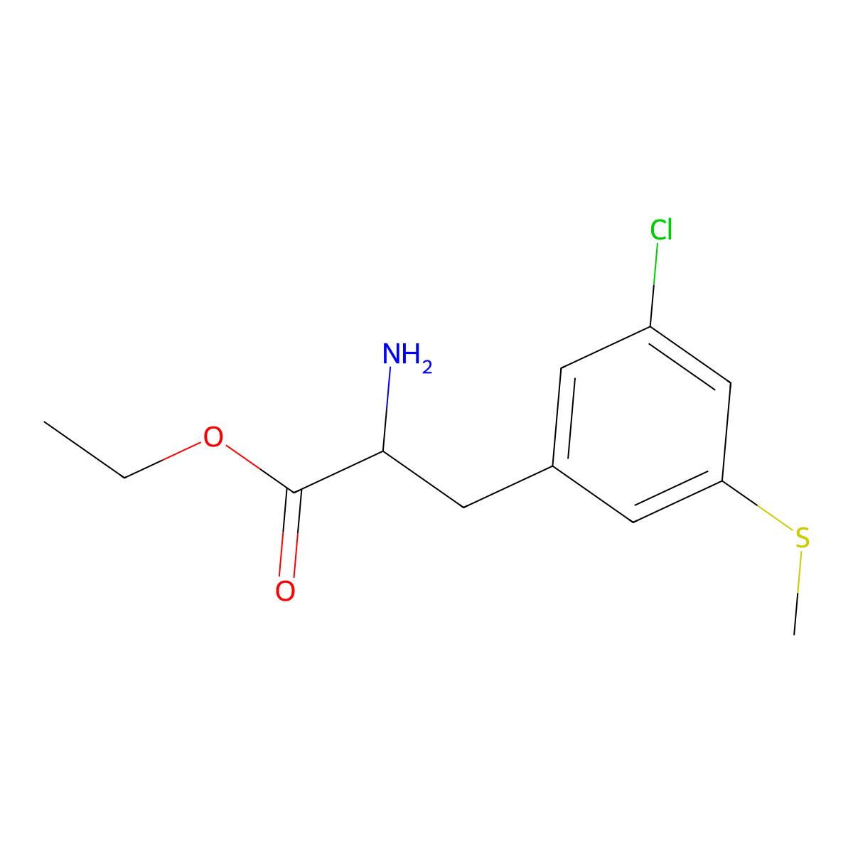 Ethyl 2-amino-3-[3-chloro-5-(methylsulfanyl)phenyl]propanoate molecular structure, CAS 2111999-29-0