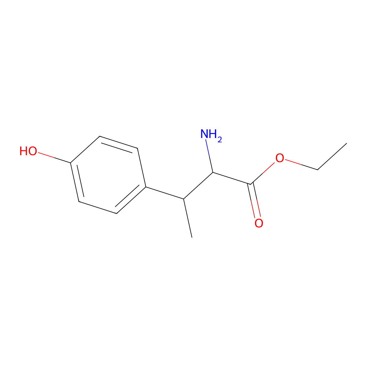 Ethyl 2-amino-3-(4-hydroxyphenyl)butanoate molecular structure, CAS 2112080-39-2