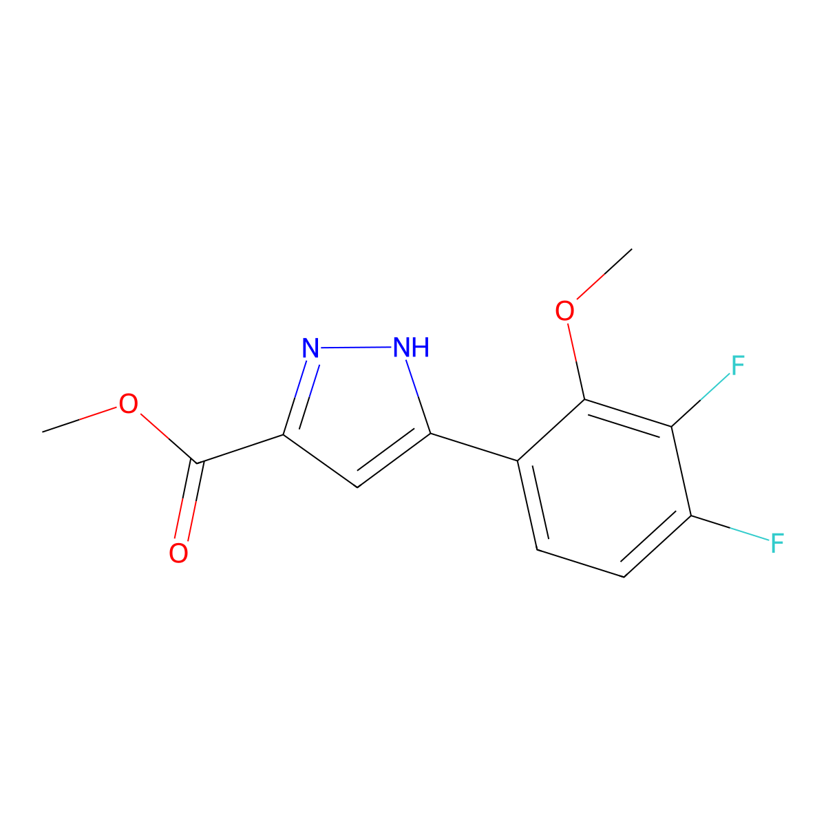 Methyl 5-(3,4-difluoro-2-methoxyphenyl)-1H-pyrazole-3-carboxylate molecular structure, CAS 2112153-48-5