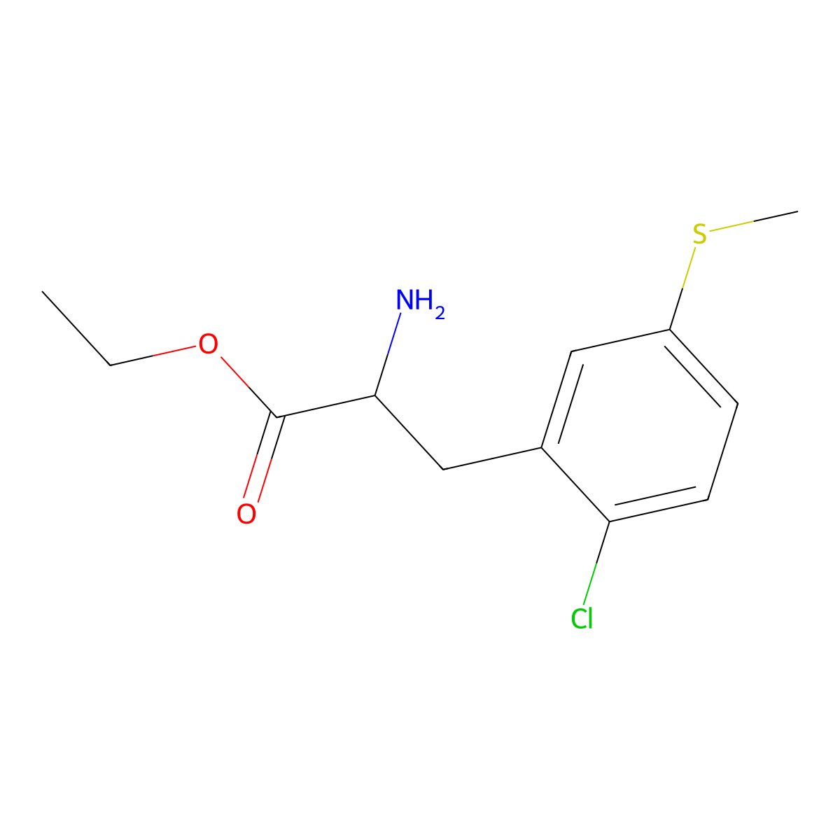 Ethyl 2-amino-3-[2-chloro-5-(methylsulfanyl)phenyl]propanoate molecular structure, CAS 2112223-02-4