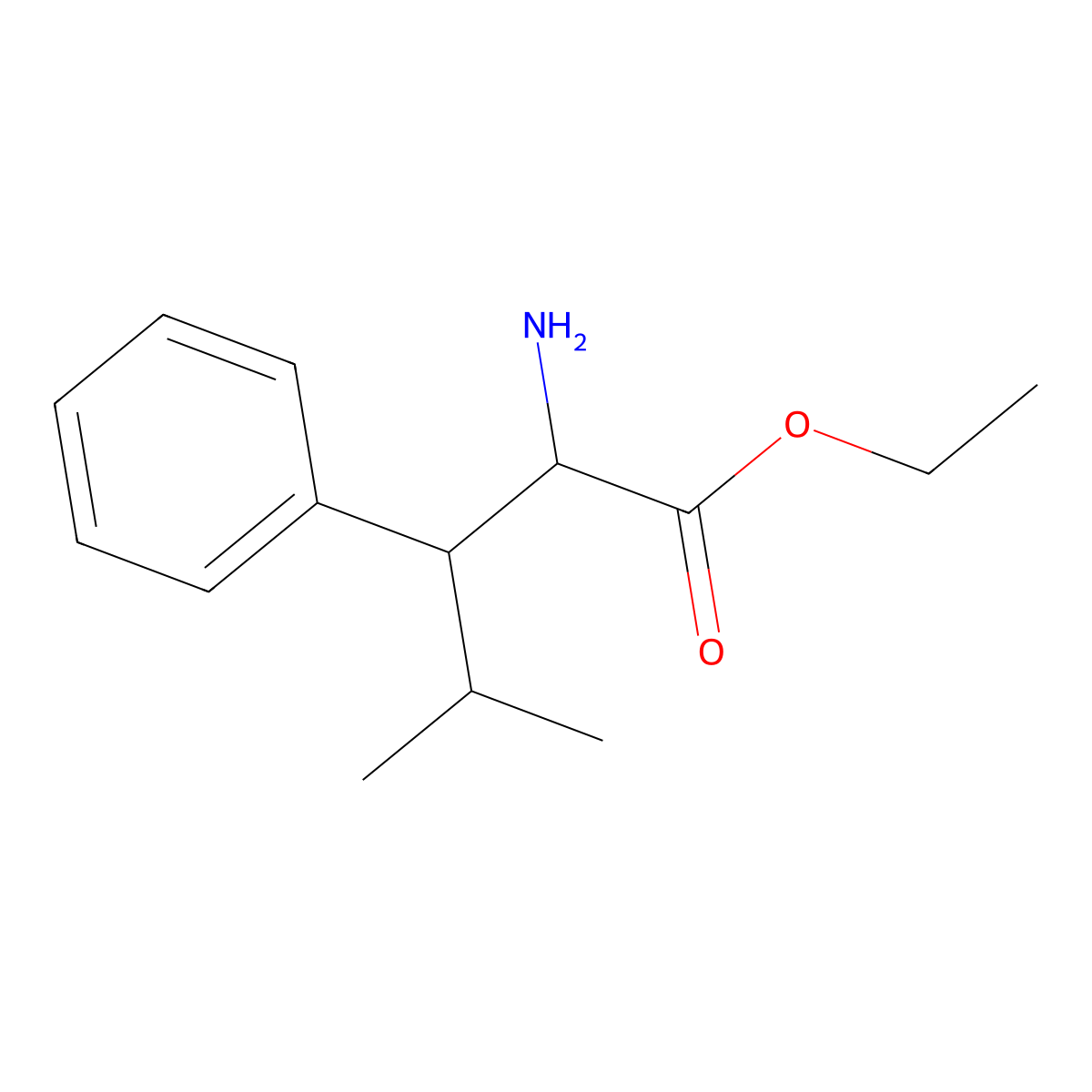 Ethyl 2-amino-4-methyl-3-phenylpentanoate molecular structure, CAS 2112249-47-3