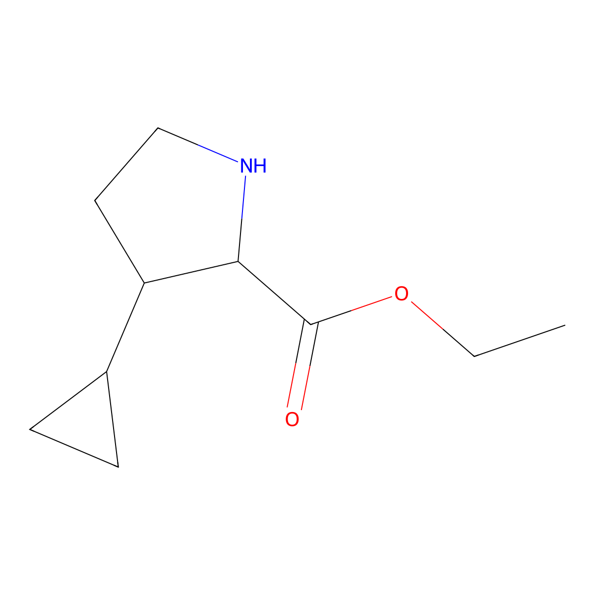 Ethyl 3-cyclopropylpyrrolidine-2-carboxylate molecular structure, CAS 2112262-28-7