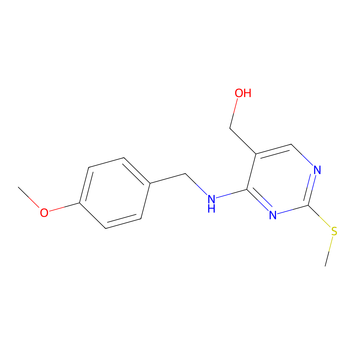 4-[[(4-Methoxyphenyl)methyl]amino]-2-(methylthio)-5-pyrimidinemethanol molecular structure, CAS 211230-36-3