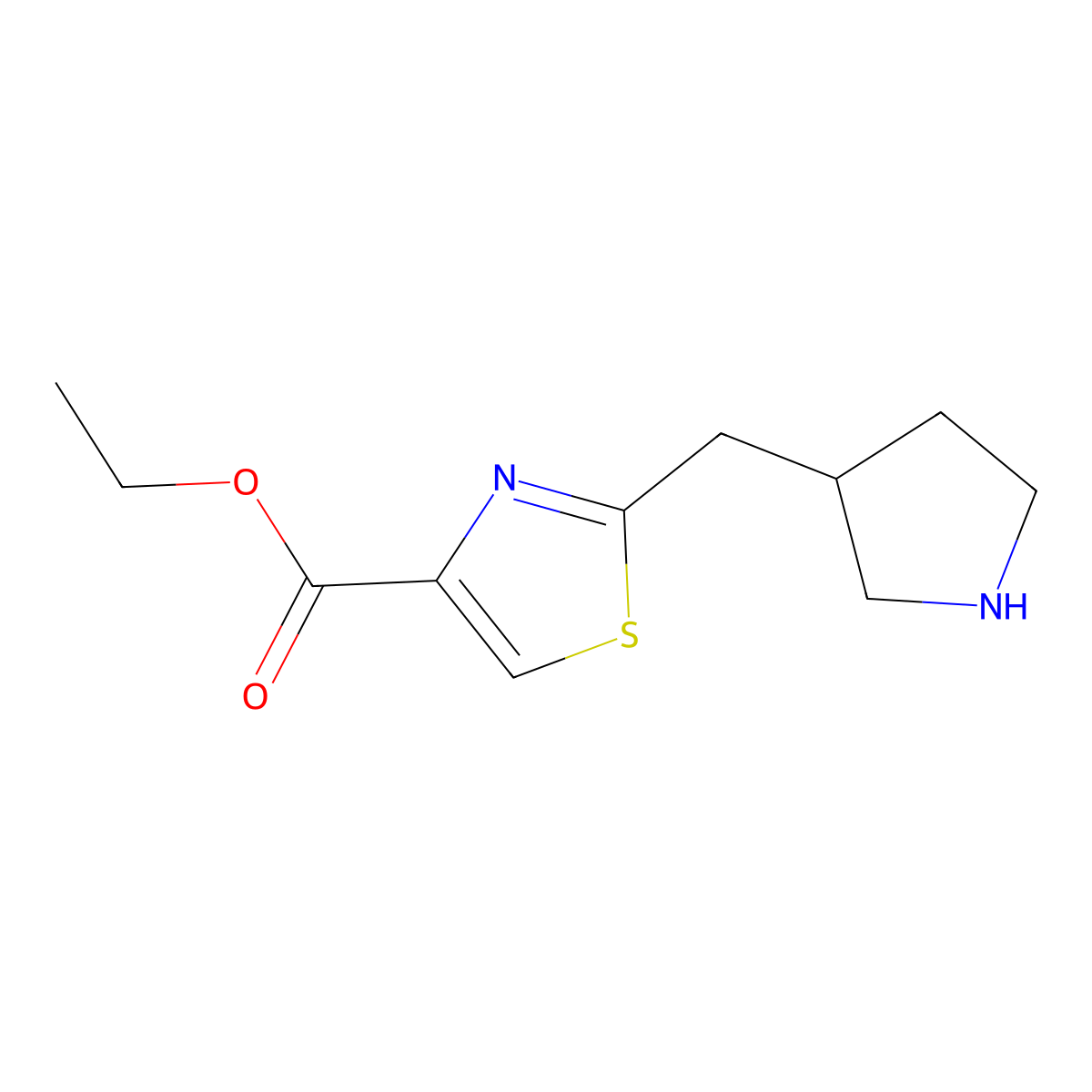 Ethyl 2-[(pyrrolidin-3-yl)methyl]-1,3-thiazole-4-carboxylate molecular structure, CAS 2112444-96-7