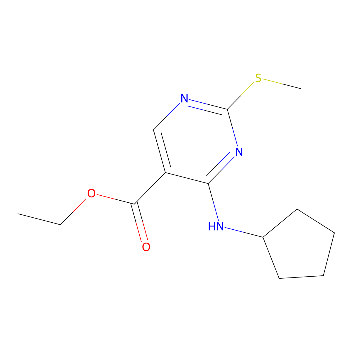 Ethyl 4-(cyclopentylamino)-2-(methylsulfanyl)pyrimidine-5-carboxylate molecular structure, CAS 211245-62-4