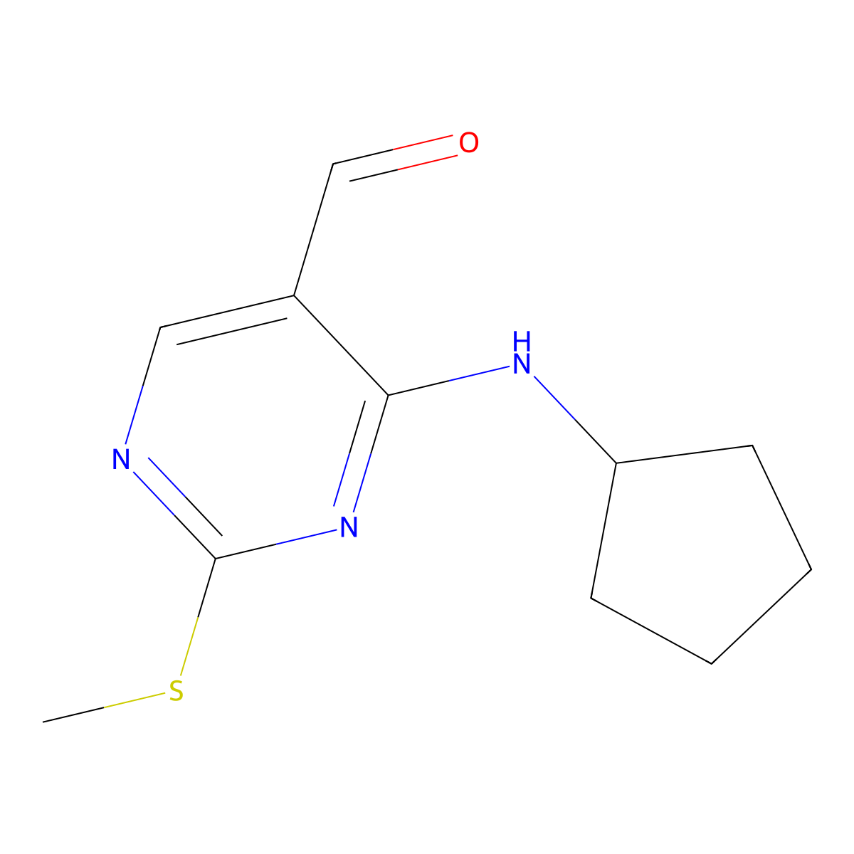 4-(Cyclopentylamino)-2-(methylthio)pyrimidine-5-carbaldehyde molecular structure, CAS 211245-64-6