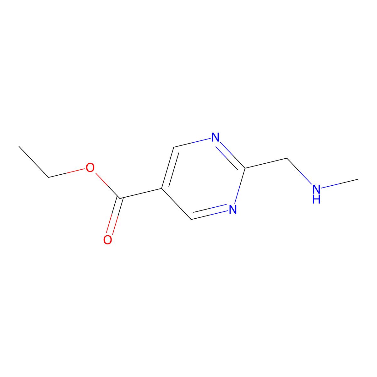 Ethyl 2-[(methylamino)methyl]pyrimidine-5-carboxylate molecular structure, CAS 2112518-40-6