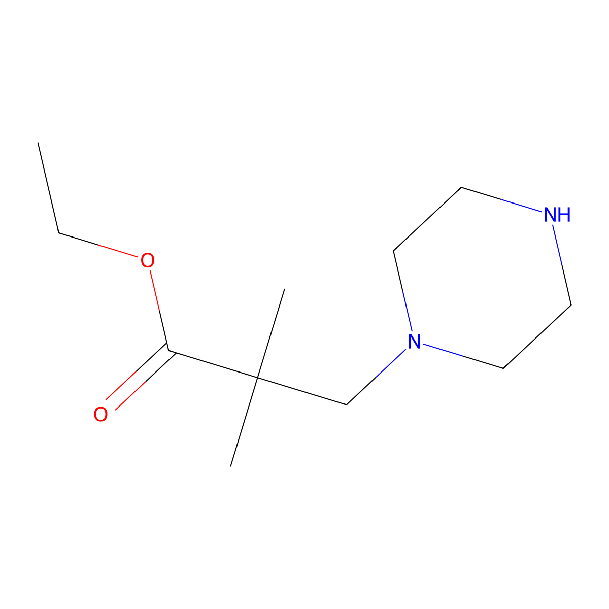 Ethyl 2,2-dimethyl-3-(piperazin-1-yl)propanoate molecular structure, CAS 2112519-01-2