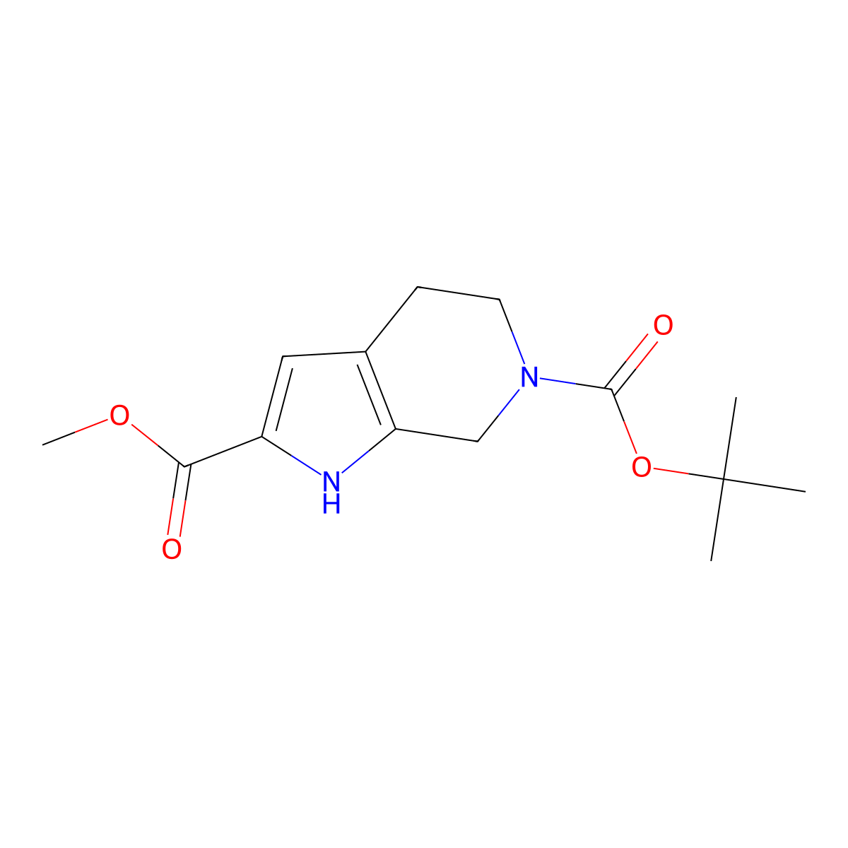 6-tert-butyl 2-methyl 1H,4H,5H,6H,7H-pyrrolo[2,3-c]pyridine-2,6-dicarboxylate molecular structure, CAS 2112530-42-2