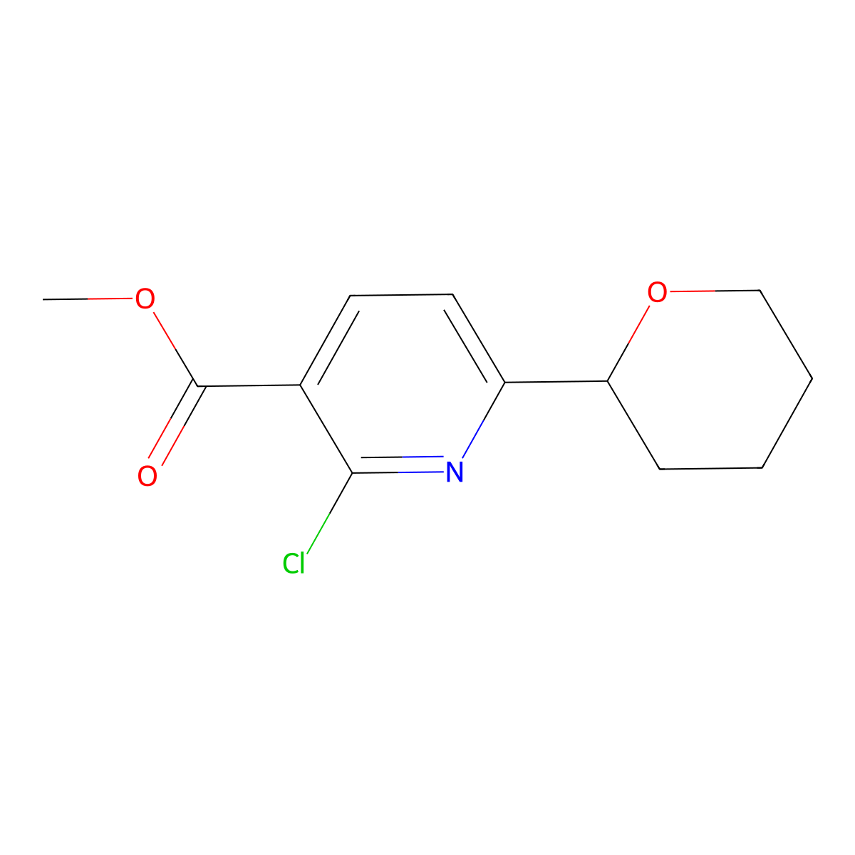Methyl 2-chloro-6-(oxan-2-yl)pyridine-3-carboxylate molecular structure, CAS 2112545-10-3