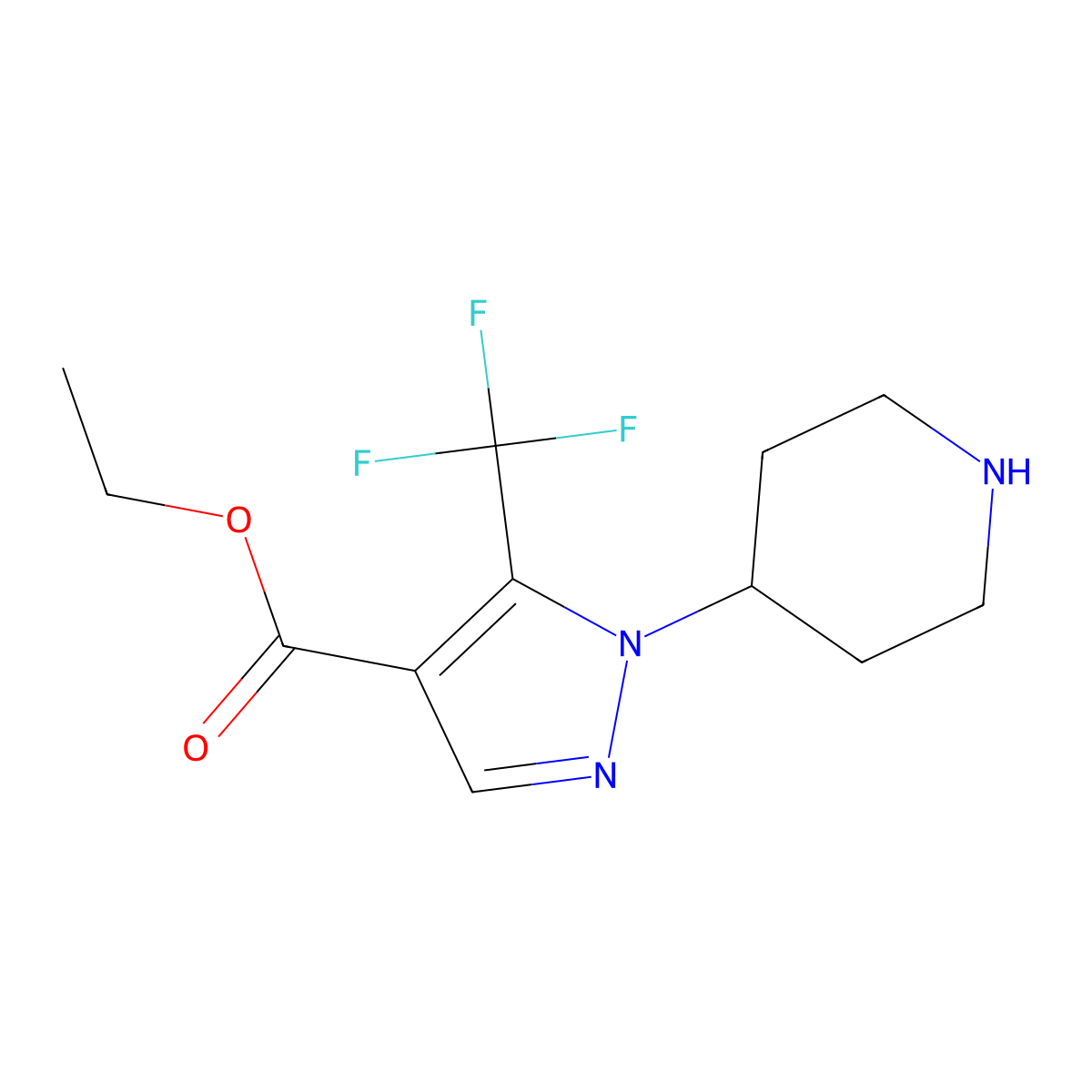 ethyl 1-(piperidin-4-yl)-5-(trifluoromethyl)-1H-pyrazole-4-carboxylate molecular structure, CAS 2112545-53-4