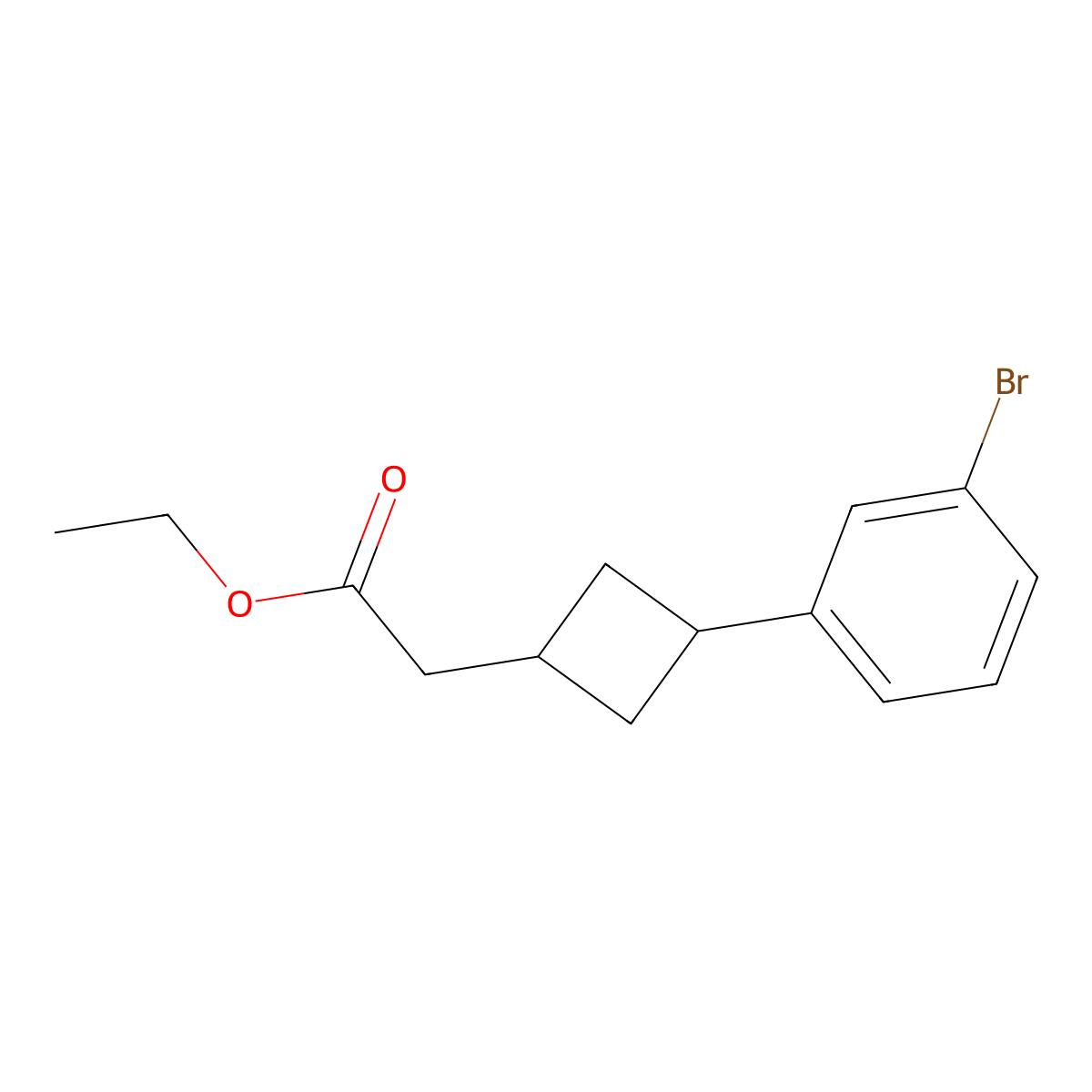 Ethyl 2-(3-(3-bromophenyl)cyclobutyl)acetate molecular structure, CAS 2112627-74-2