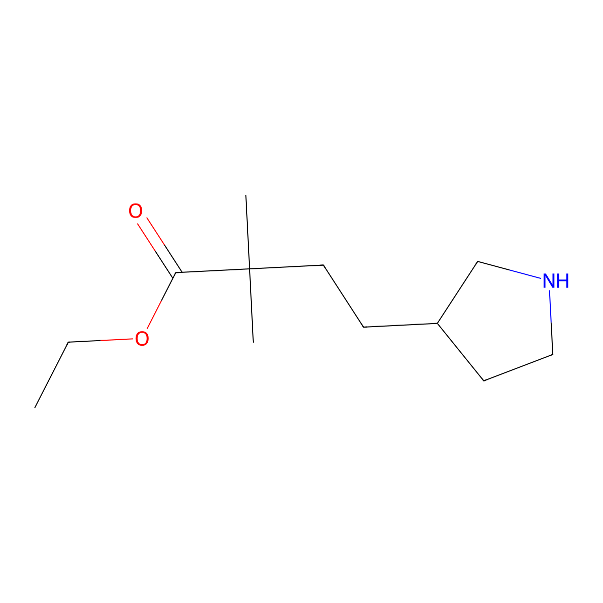 Ethyl 2,2-dimethyl-4-(pyrrolidin-3-yl)butanoate molecular structure, CAS 2112640-87-4