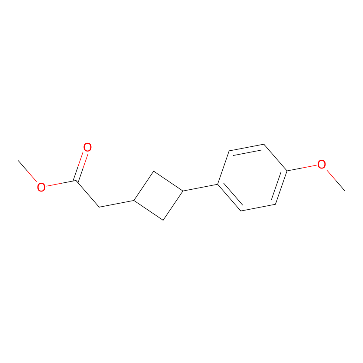 Methyl 2-(3-(4-methoxyphenyl)cyclobutyl)acetate molecular structure, CAS 2112670-21-8