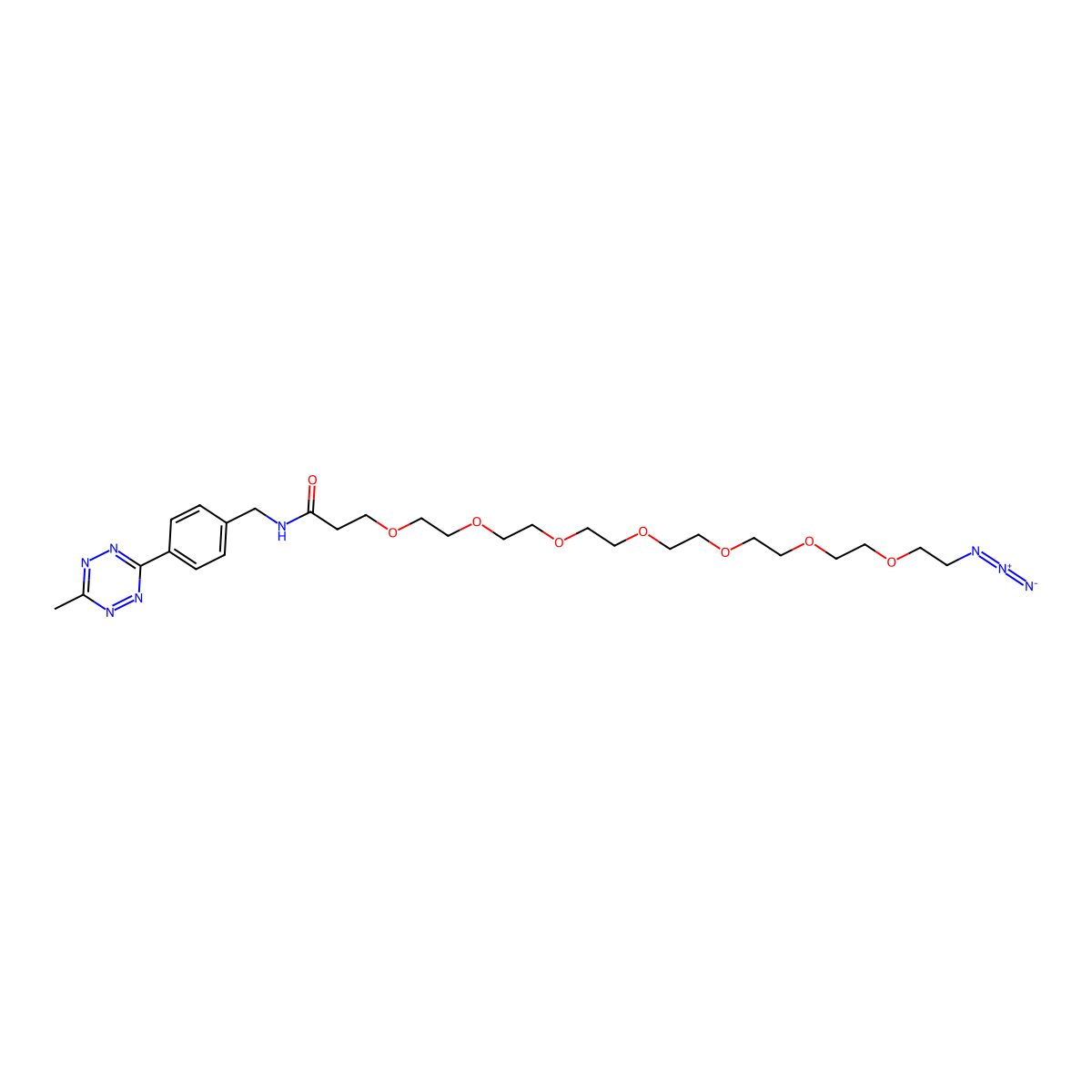 Methyltetrazine-amido-PEG7-azide molecular structure, CAS 2112731-46-9