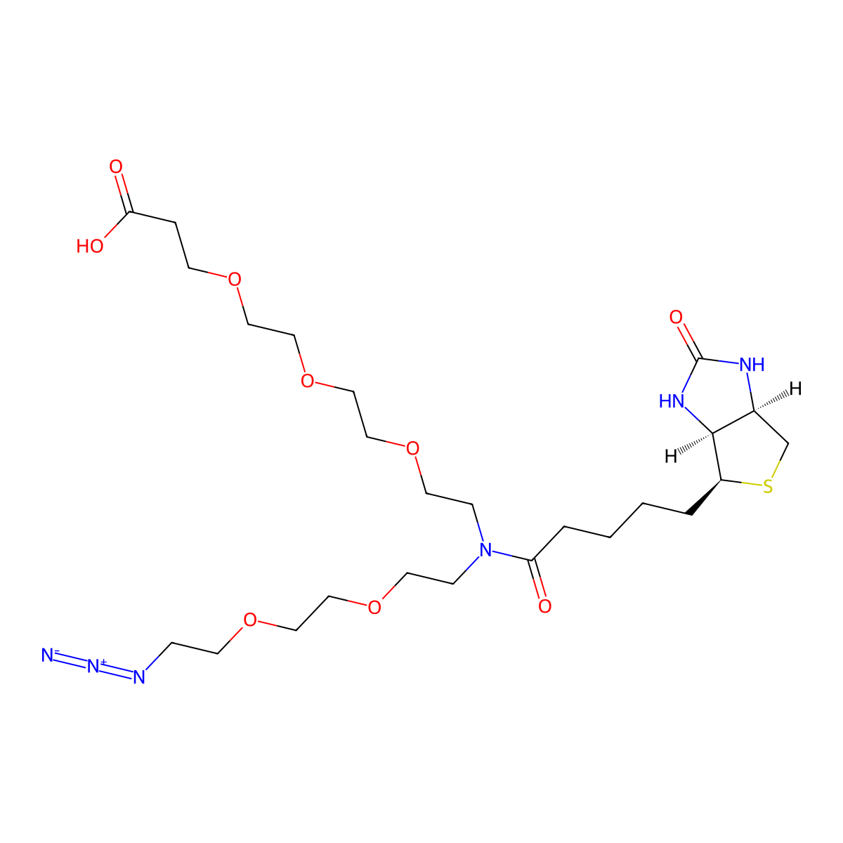 4,7,10,16,19-Pentaoxa-13-azaheneicosanoic acid, 21-azido-13-[5-[(3aS,4S,6aR)-hexahydro-2-oxo-1H-thieno[3,4-d]imidazol-4-yl]-1-oxopentyl]- molecular structure, CAS 2112731-59-4